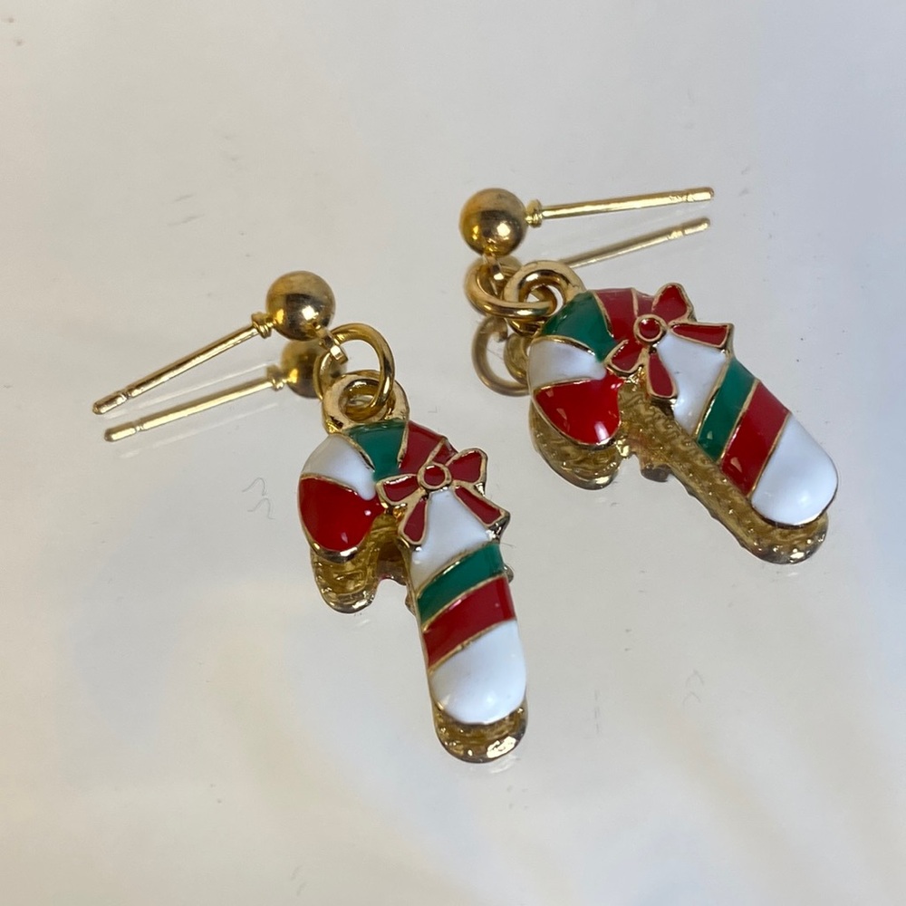 Candy Cane Gold Tone Post Earrings